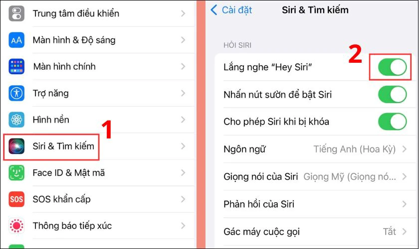 Di chuyển thanh trượt của tùy chọn Lắng nghe “Hey Siri” sang phải