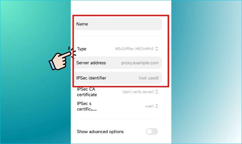 Nhập thông tin cần thiết được cung cấp bởi nhà cung cấp VPN