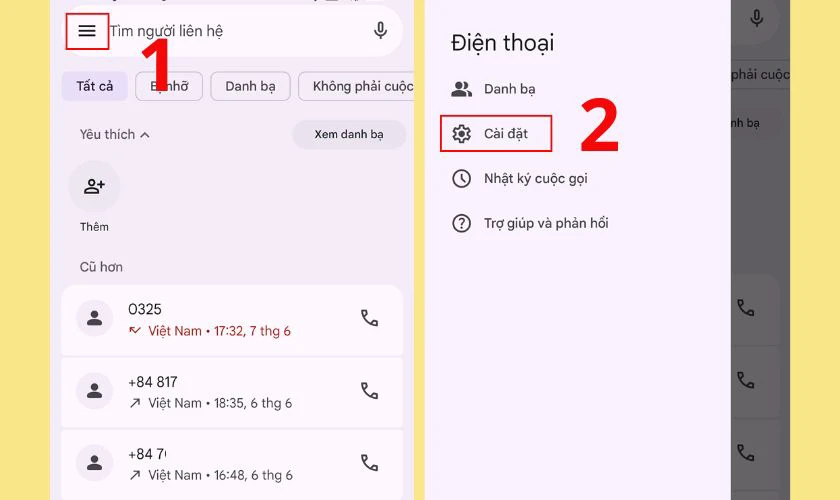 Chuyển sang trang Cài đặt