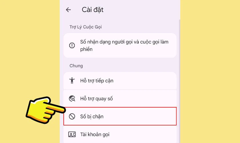 Nhấn vào mục Số bị chặn