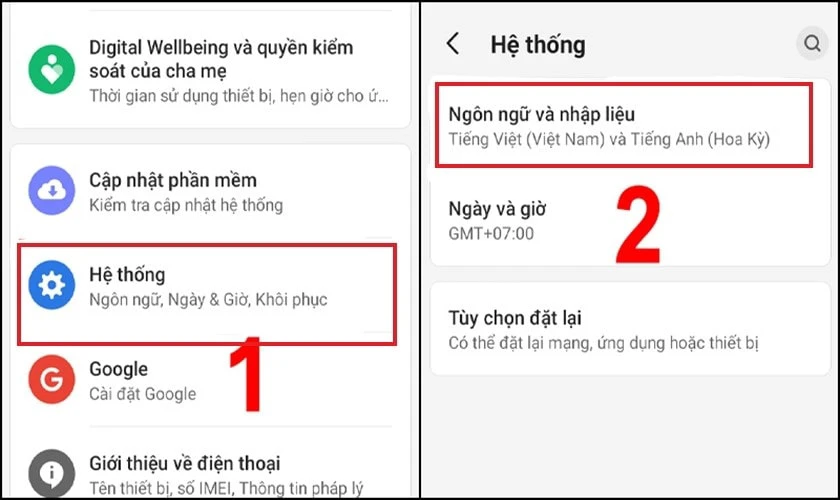 Chọn Ngôn ngữ và nhập liệu như ảnh