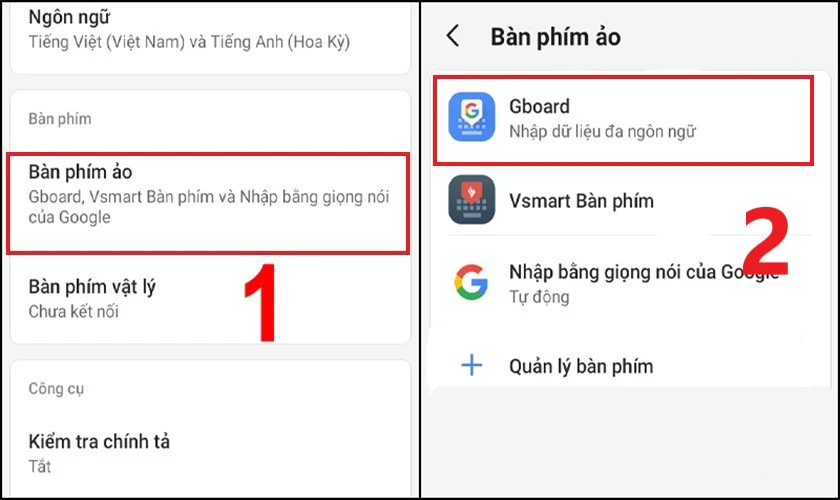 Trong danh sách các bàn phím có sẵn nhấn vào Gboard.