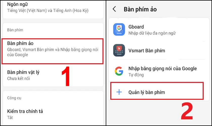 Chọn Quản lý bàn phím để bật Sogou Pinyin