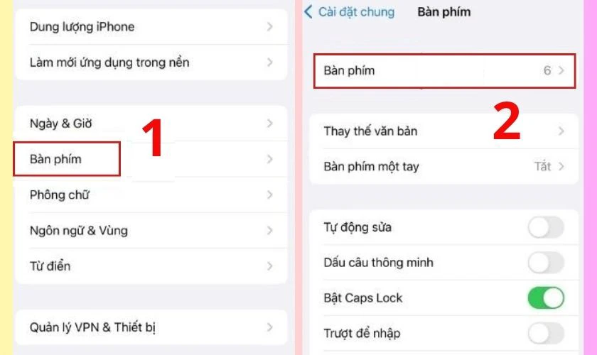 Chọn Bàn phím và chọn tiếp Bàn phím