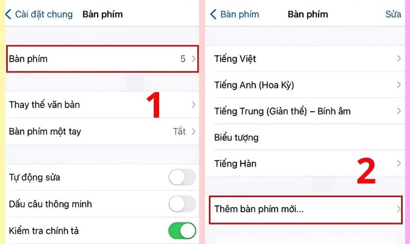 Chọn hạng mục Bàn phím, tiếp tục chọn Bàn phím và nhấn Thêm bàn phím mới…