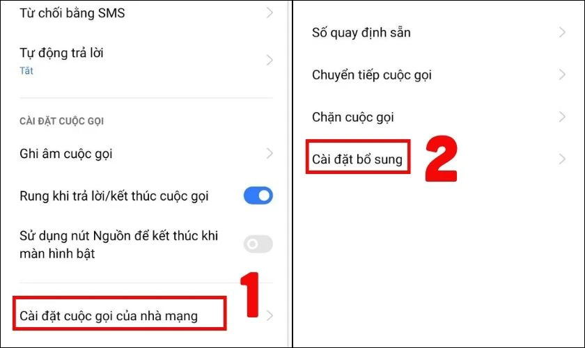Chọn Cài đặt cuộc gọi của nhà mạng và chọn Cài đặt bổ sung