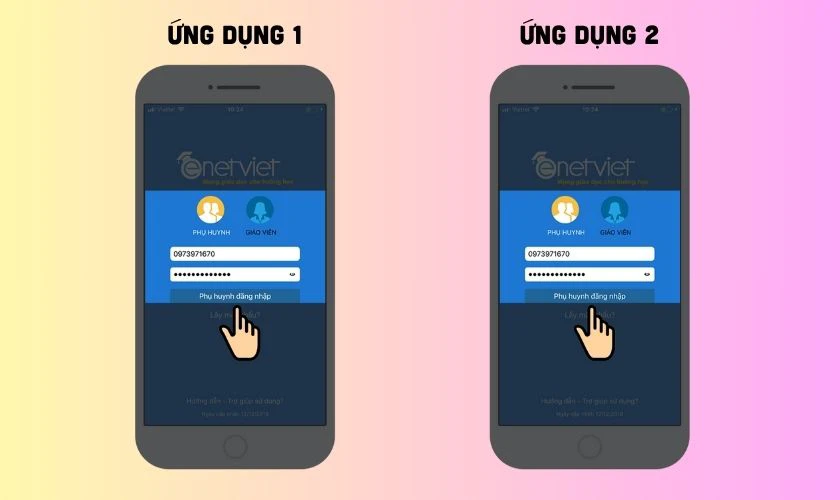 Trên màn hình chính, bạn sẽ thấy 2 ứng dụng eNetViet riêng biệt
