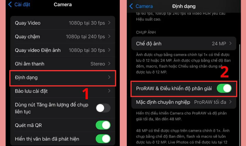 Kích hoạt camera chụp hình ProRAW 