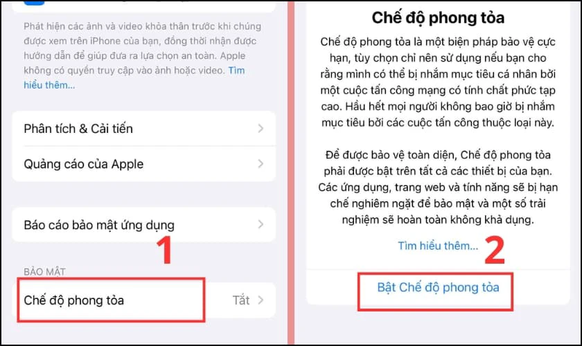 Kích hoạt chế độ phong tỏa trên iPhone