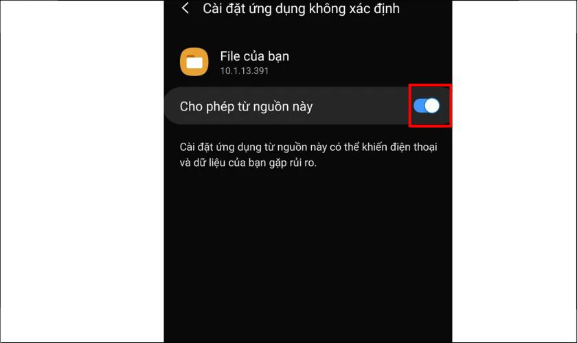 Nhấn vào thanh gạt bên phải Bật Cho phép từ nguồn này