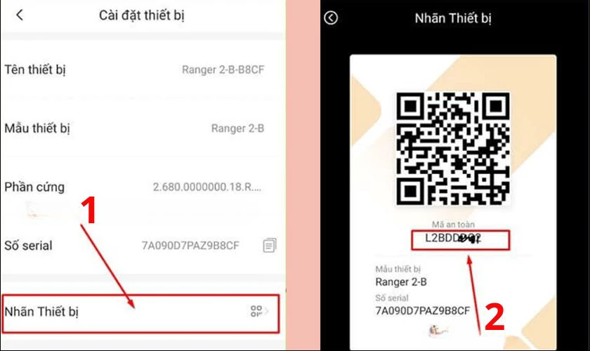 Bạn kiểm tra mã trong phần Cài đặt thiết bị và Nhãn thiết bị trên ứng dụng