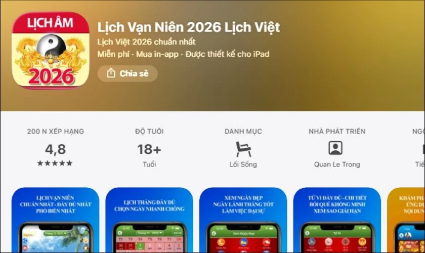 Ứng dụng cài lịch âm cho iOS 26.4