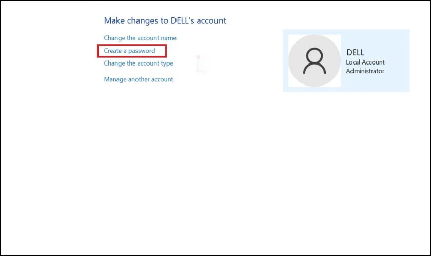 Tạo mật khẩu mới tại Create a password