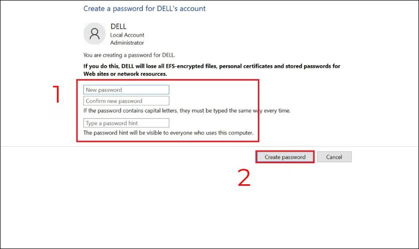 Nhấn Create password để kết thúc quá trình tạo mật khẩu