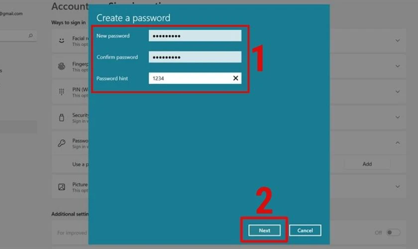 Tiến hành nhập mật khẩu mới cho laptop Win 11
