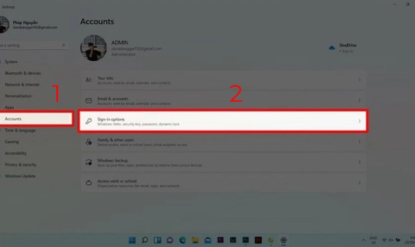 Bạn chọn Sign-in Options để chuyển đến màn hình cài đặt mật khẩu