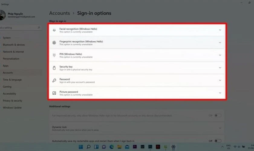 Bạn nhấn chọn vào mục Password và bấm Change