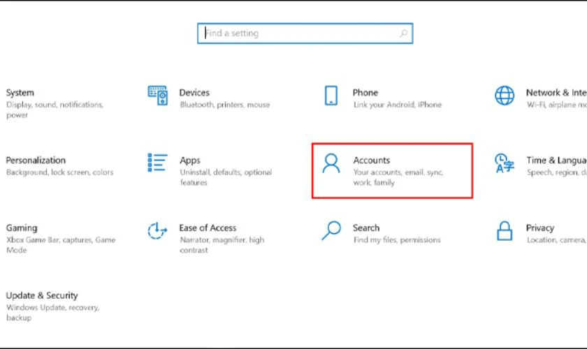 Vào mục Accounts