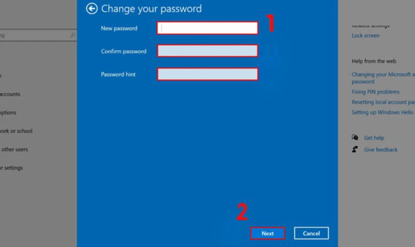 Bạn nhập mật khẩu mới vào mục New password