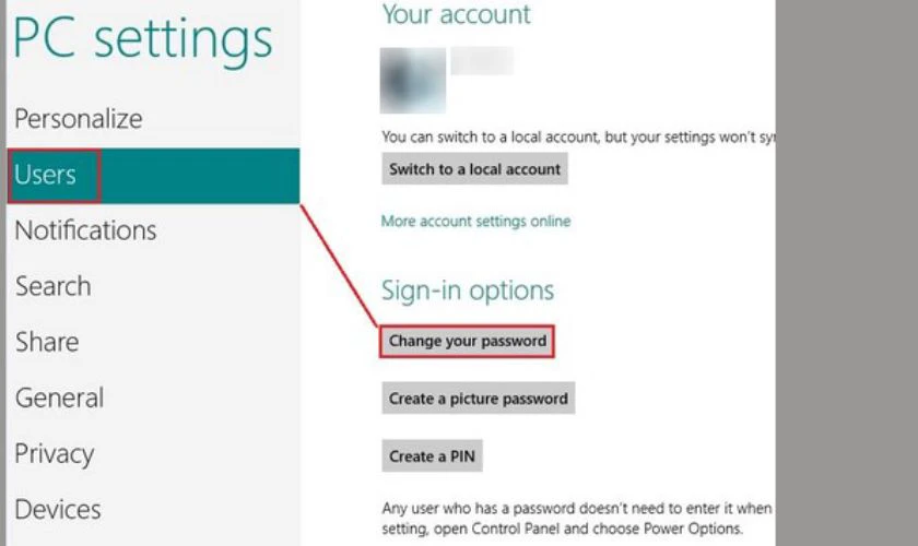 Bạn nhấp chọn mục Change your password