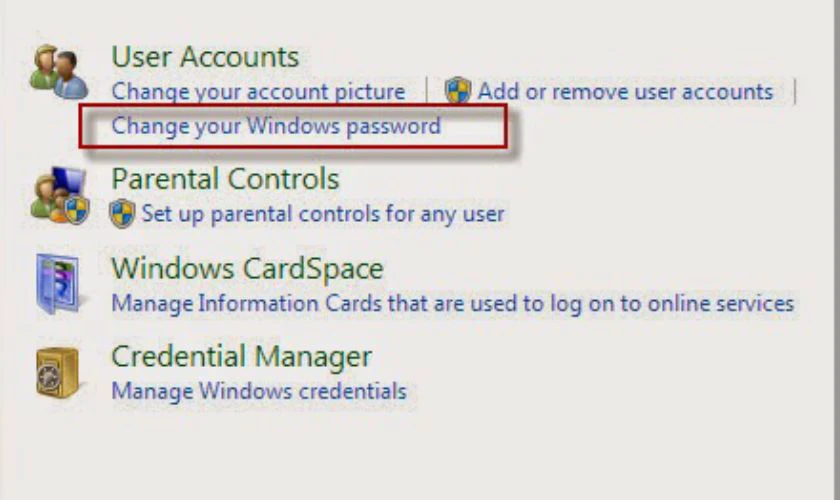 Yêu cầu đổi mật khẩu sẽ được thực hiện trong Change your Windows password