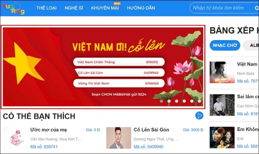 Cách tìm và nghe thử nhạc chờ trên Website FunRing