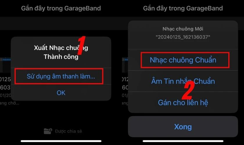 Sau khi xuất, bạn nhấn Sử dụng âm thanh làm…, rồi chọn Nhạc chuông chuẩn để áp dụng ngay