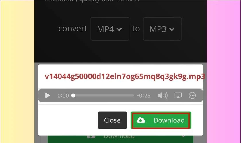 Khi chuyển đổi hoàn tất, nhấp Download để tải file MP3 về iPhone và lưu vào thư mục Tệp