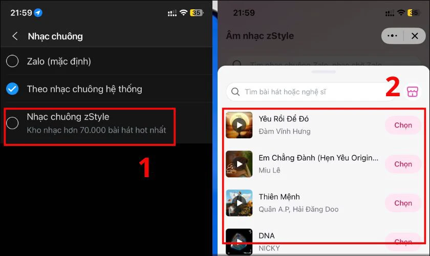 Chọn Nhạc chuông hệ thống hoặc Nhạc chuông khác