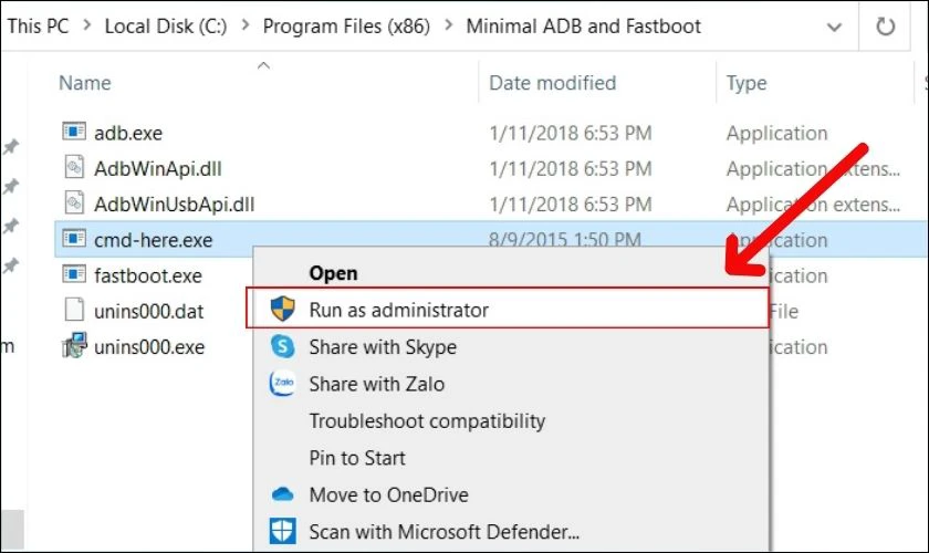 Truy cập vào thư mục Minimal ADB and Fastboot