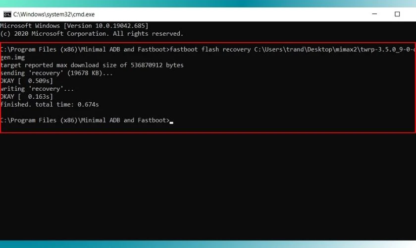 Kéo và thả file TWRP có đuôi .img