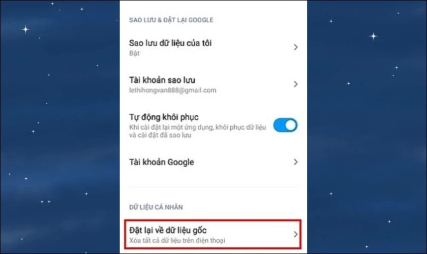 Chọn Đặt lại về dữ liệu gốc