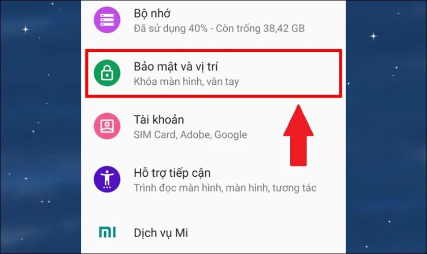 Tìm và chọn Mật khẩu & bảo mật