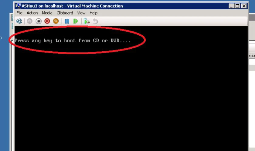 Sau khi BIOS thoát, màn hình sẽ hiện Press any key to boot from CD or DVD