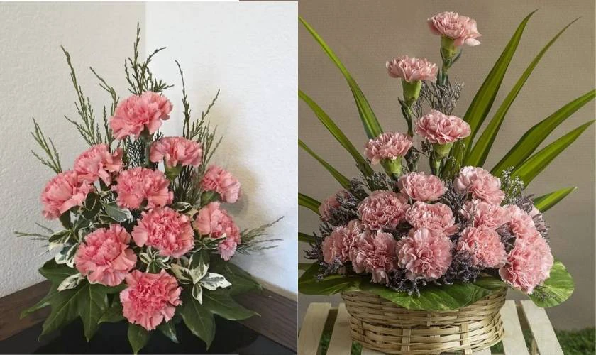 Cách cắm hoa cẩm chướng ngày Tết theo dạng hình chóp