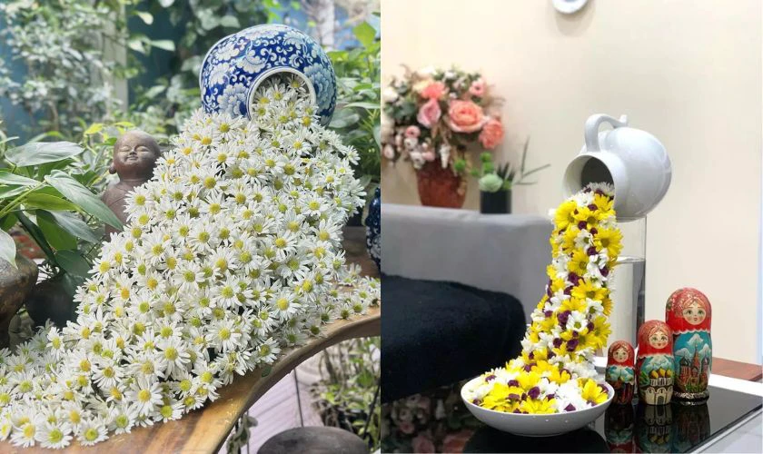 Cách cắm hoa cát tường ngày Tết hình thác đổ