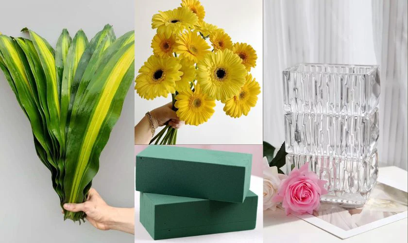 Nguyên liệu cắm hoa đồng tiền ngày Tết bất đối xứng