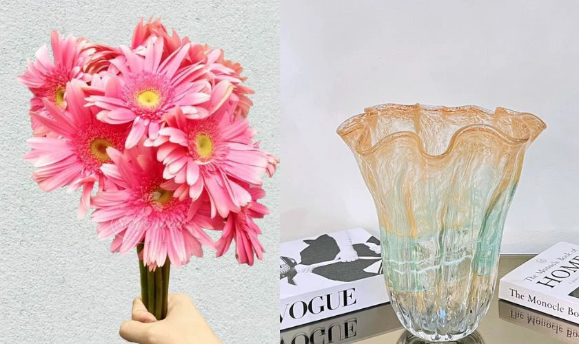 Nguyên liệu cắm hoa đồng tiền ngày Tết hình tròn trong bình rộng