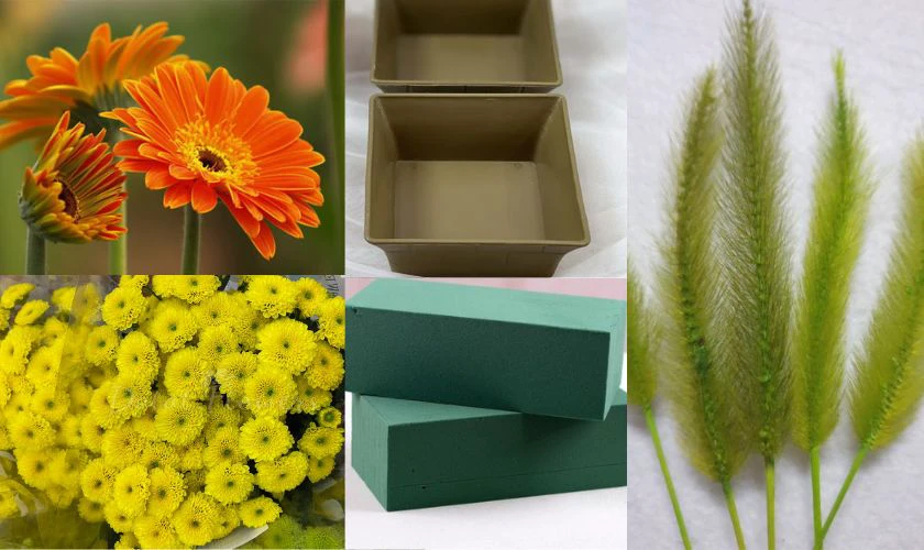 Nguyên liệu cắm hoa đồng tiền ngày Tết và cúc vàng