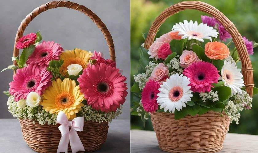 Cách cắm hoa đồng tiền ngày Tết hình vòm trong giỏ mây