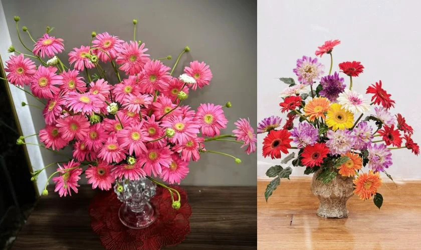 Mẫu cắm hoa đồng tiền ngày Tết bất đối xứng