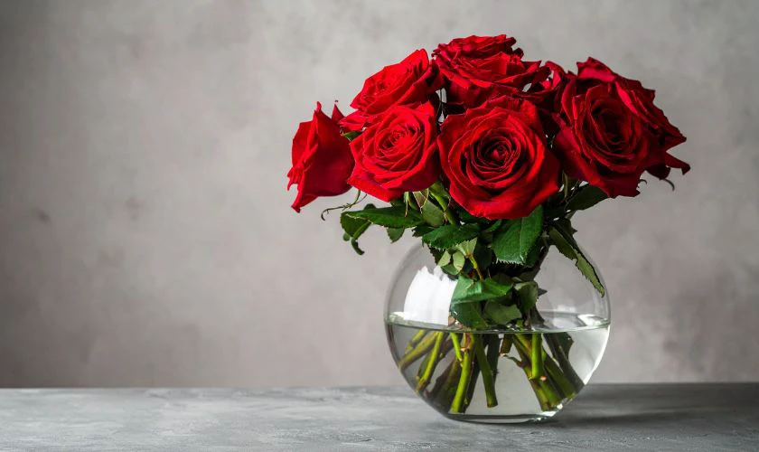Cách cắm hoa hồng ngày Tết theo hình vòm trong bình thủy tinh