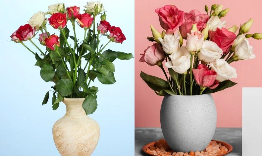 Cắm hoa trong bình gốm sứ đơn giản