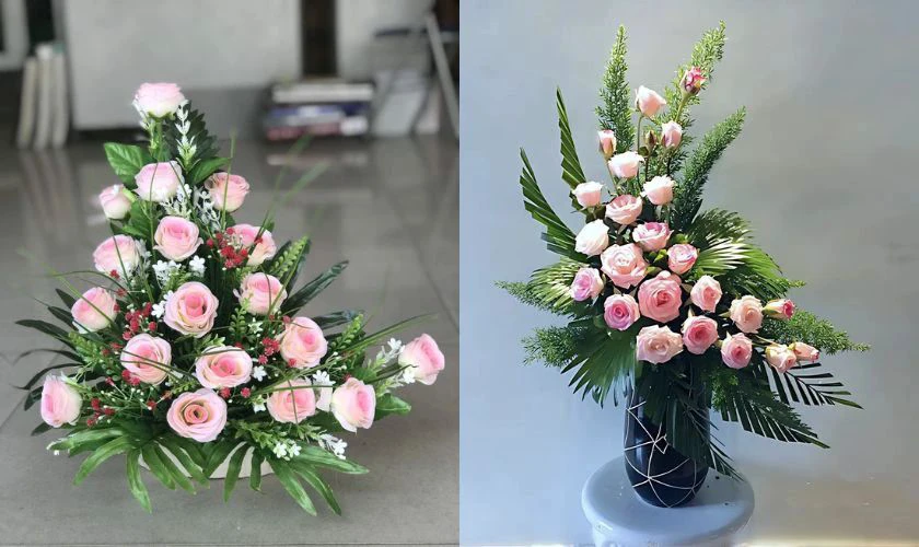 Cách cắm hoa hồng ngày Tết hình chữ L
