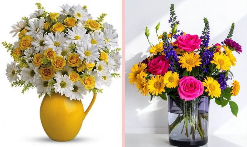 Cách cắm hoa hồng ngày Tết cùng hoa cúc