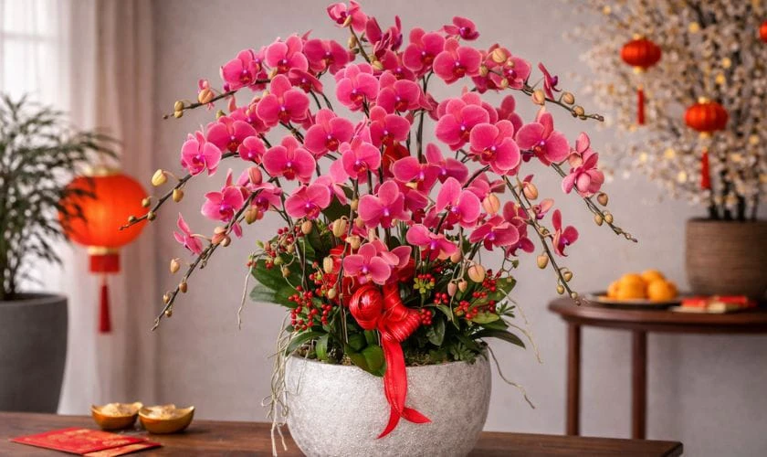 Mẫu cắm hoa lan ngày tết