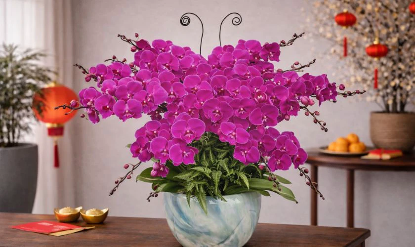 Mẫu cắm hoa lan màu tím