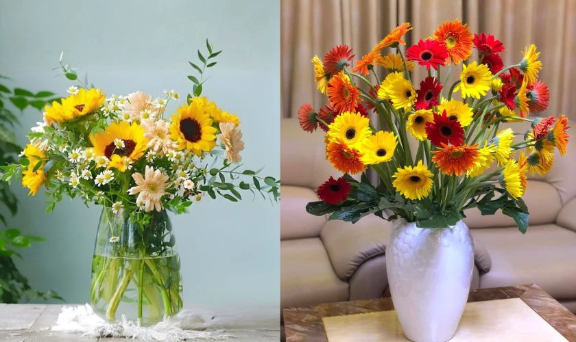 Mẫu cắm hoa đồng tiềnTết 2026 Bính Ngọ