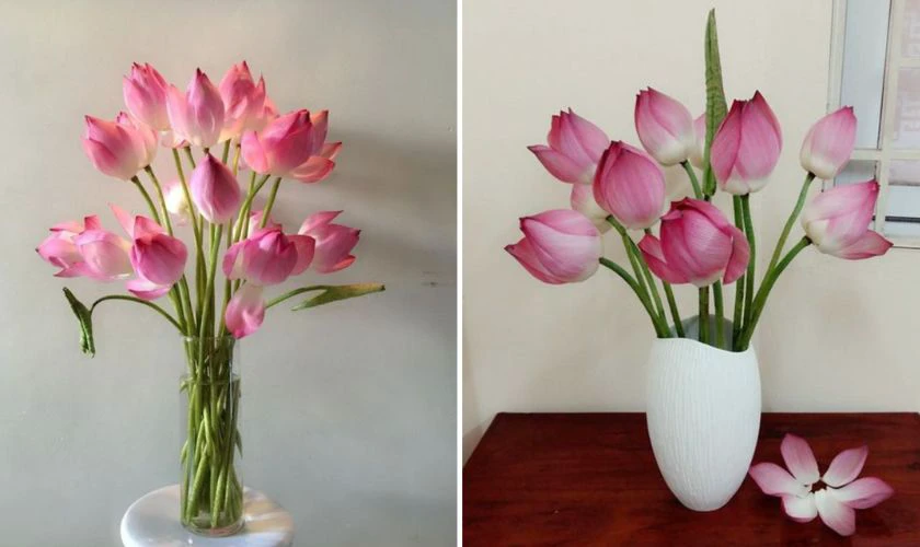 Mẫu cắm hoa sen hồng ngày Tết 2026 Bính Ngọ đẹp tại nhà