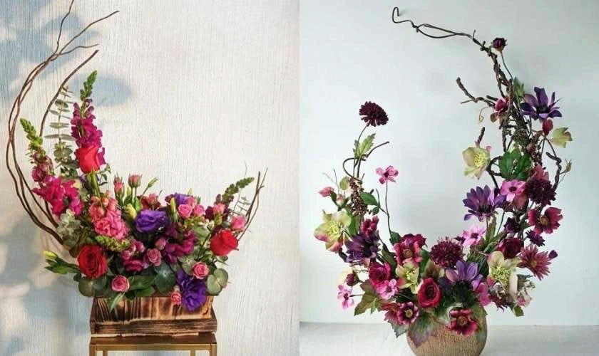 Cách cắm hoa phăng ngày Tết kiểu lưỡi liềm cong duyên dáng